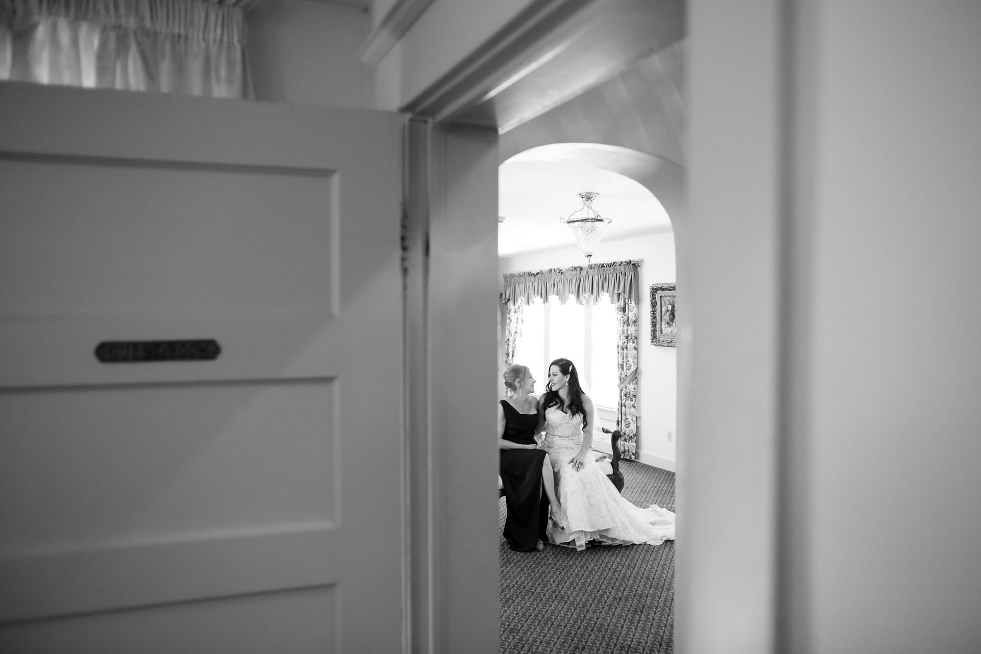Gina and her monther have a moment before her wedding inside Willow Ridge Manor