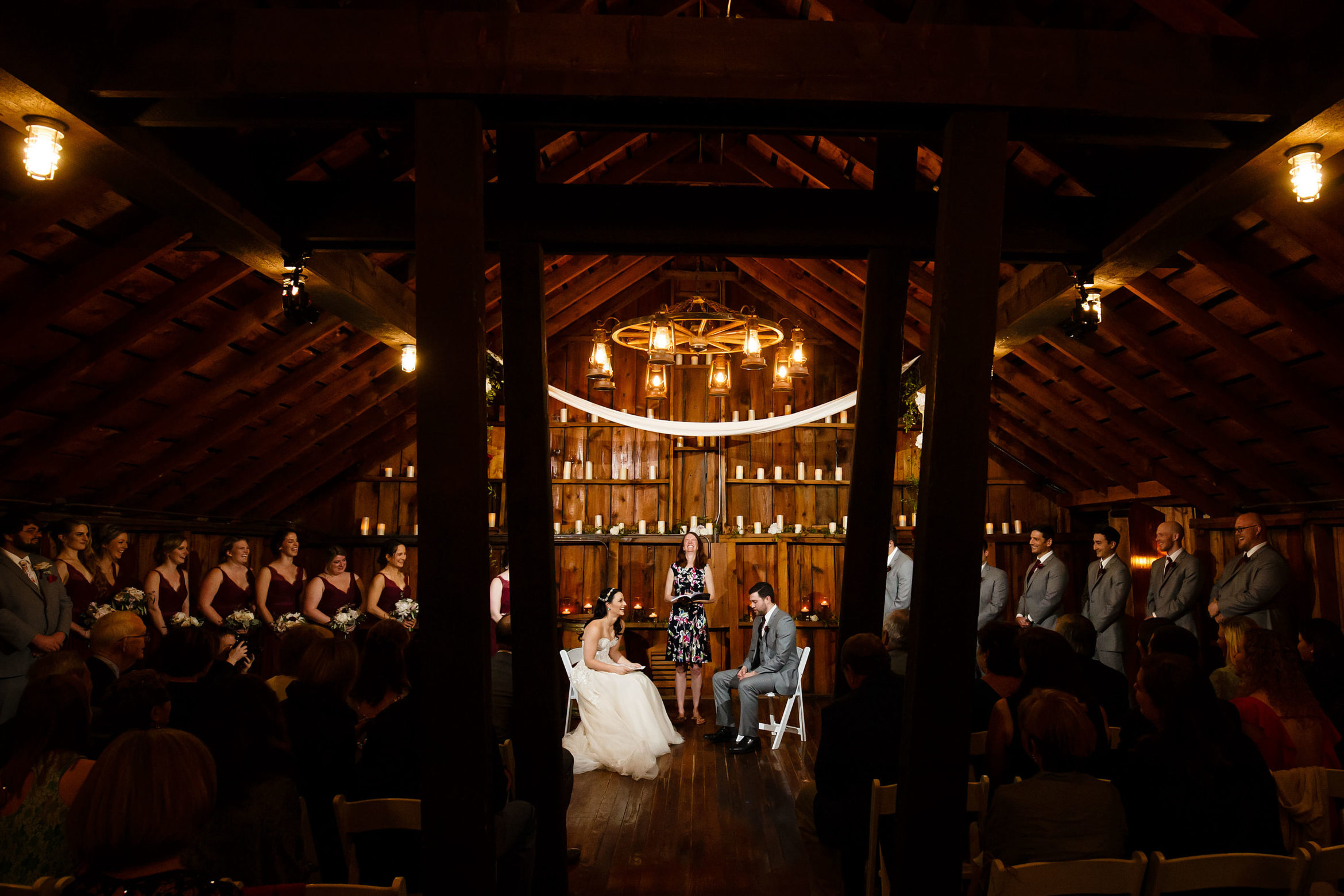 Wedding ceremony in Lola's Loft at Crooked Willow Farms