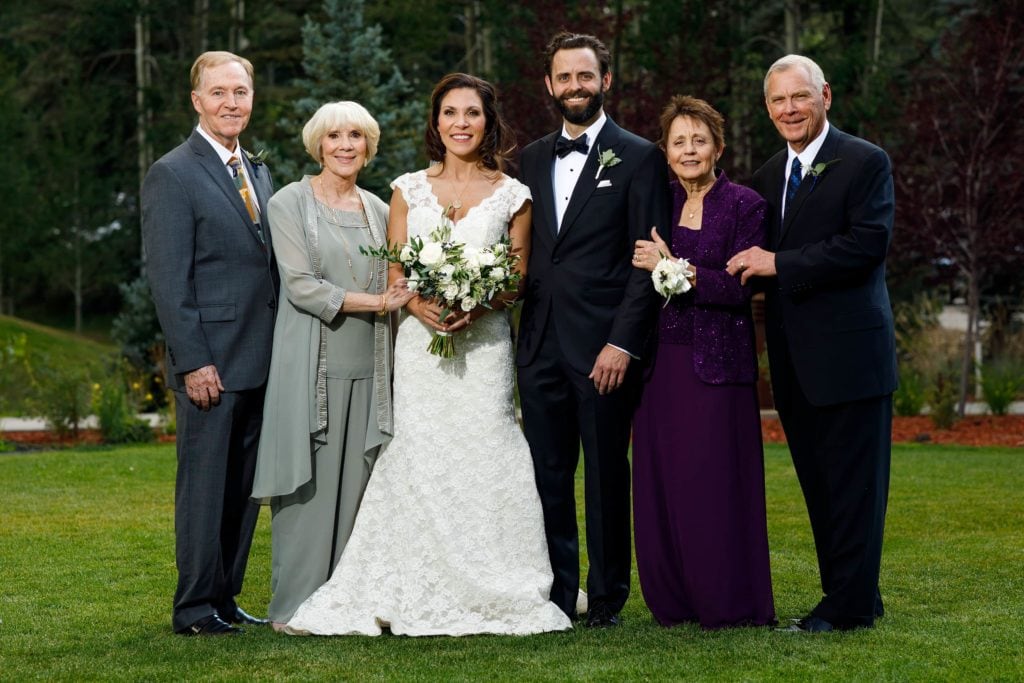 Formal family portrait at a Vail Golf Club Wedding