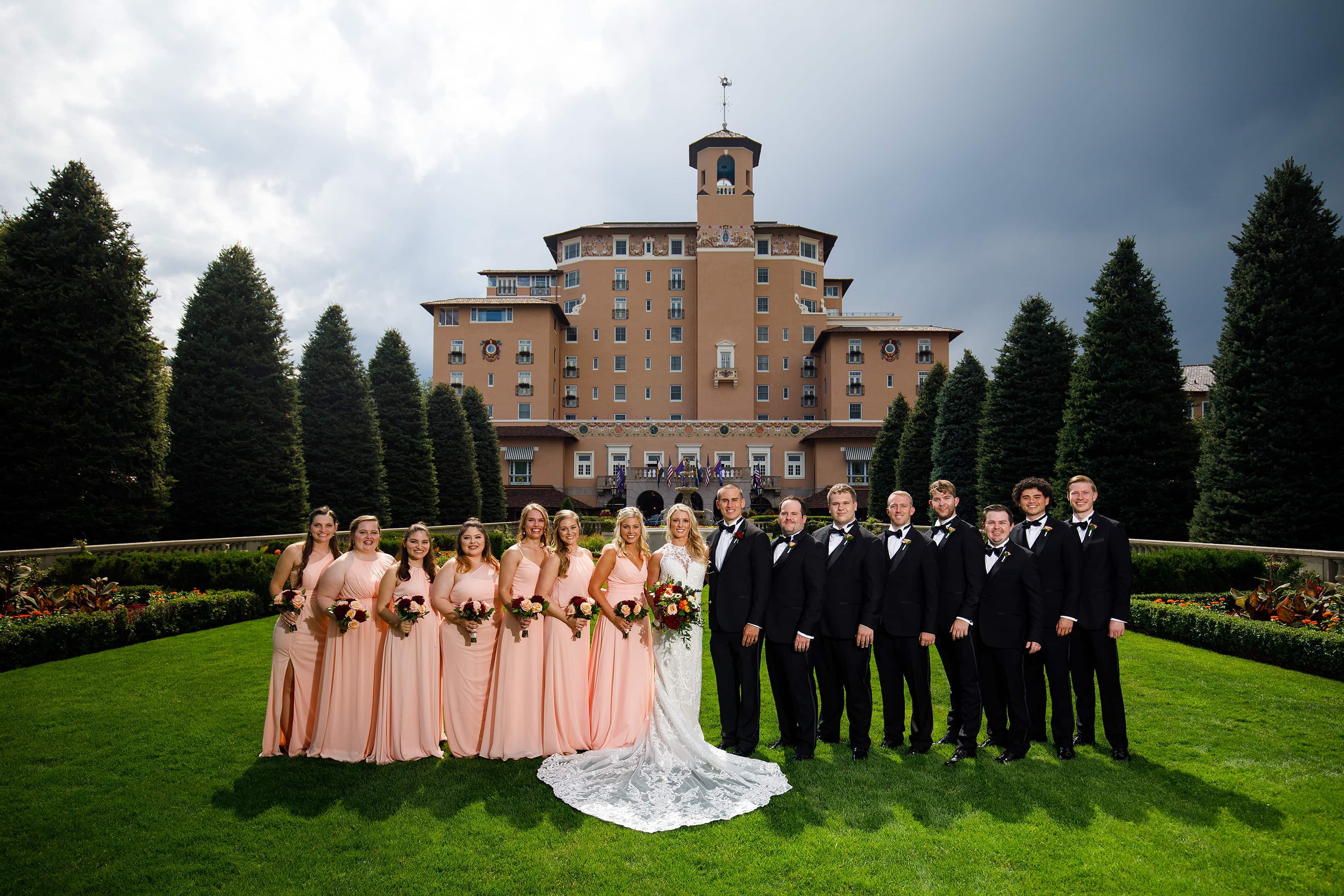 Wedding party at The Broadmoor front lawn
