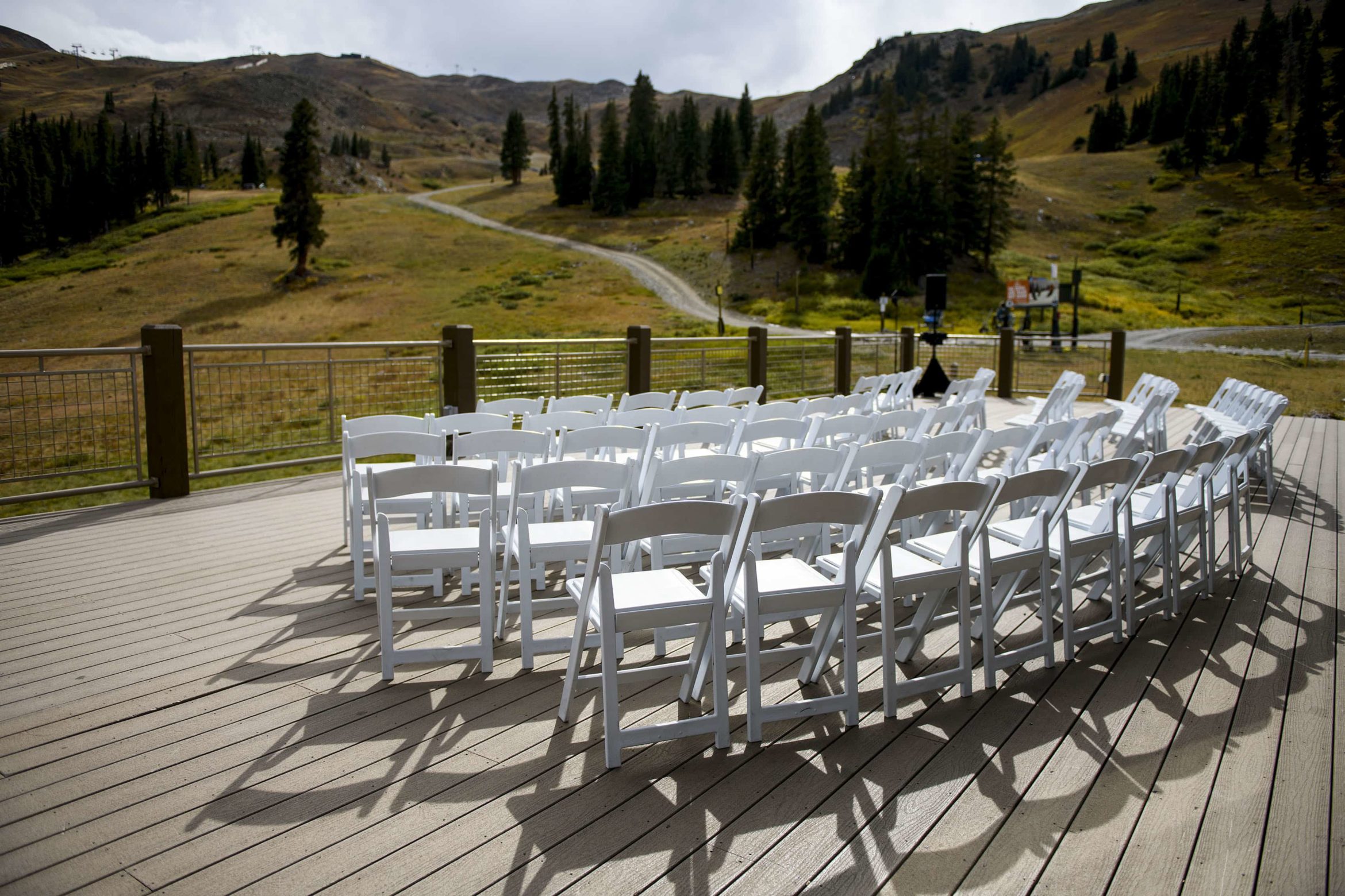 Wedding deck ceremony setup at Arapahoe Basin's Black Mountain Lodge