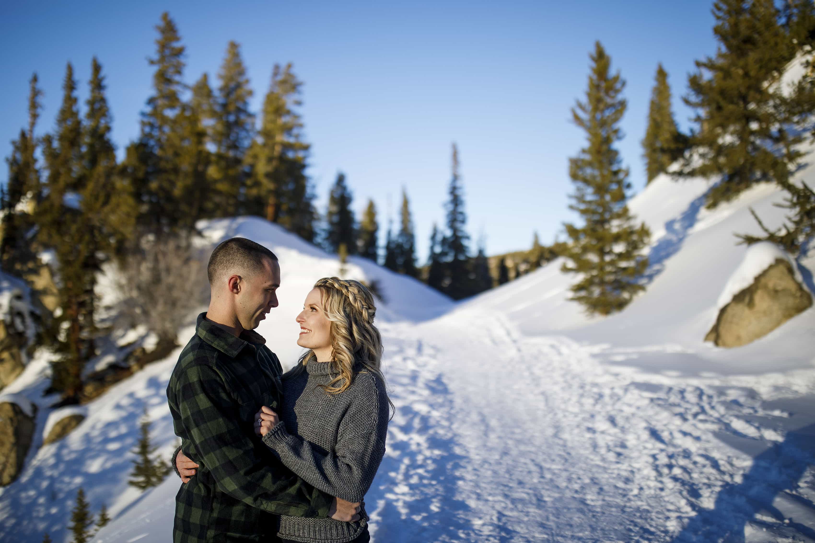 Breckenridge Engagement in the snow along Boreas Pass ROad
