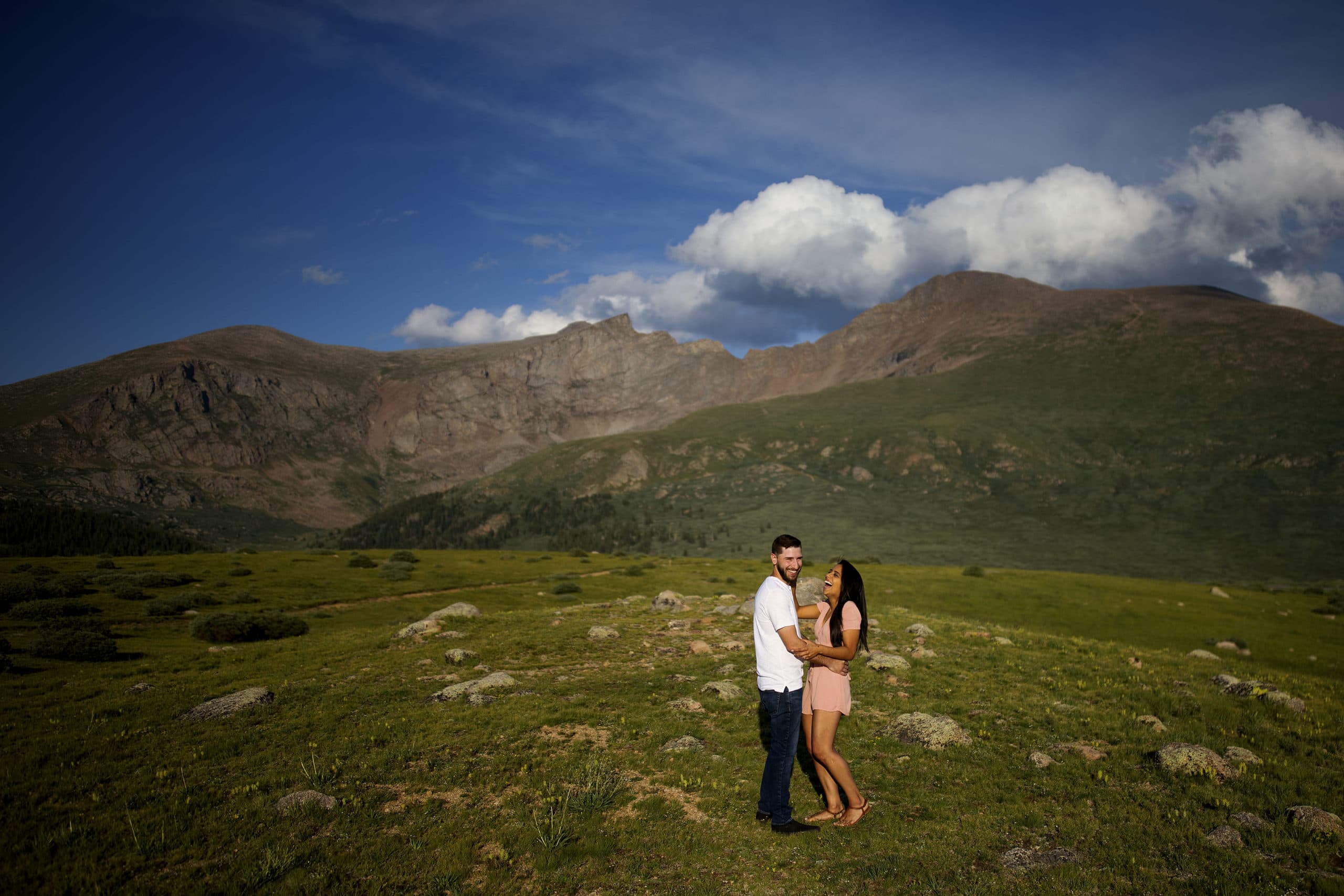 Laurie and James share a laugh after their surprise proposal on Guanella Pass