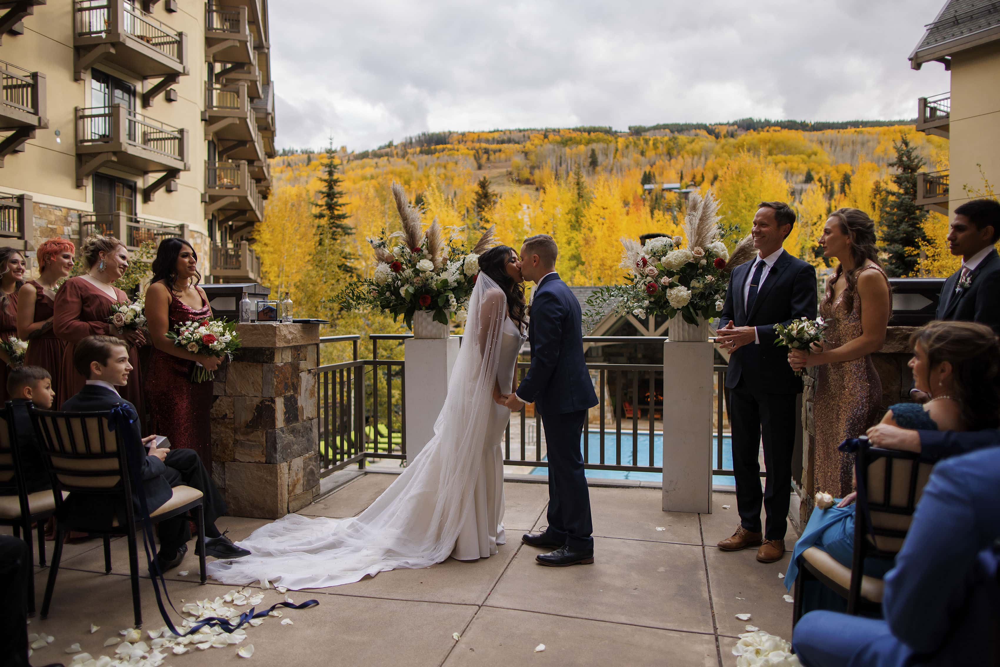 The newlyweds share their first kiss