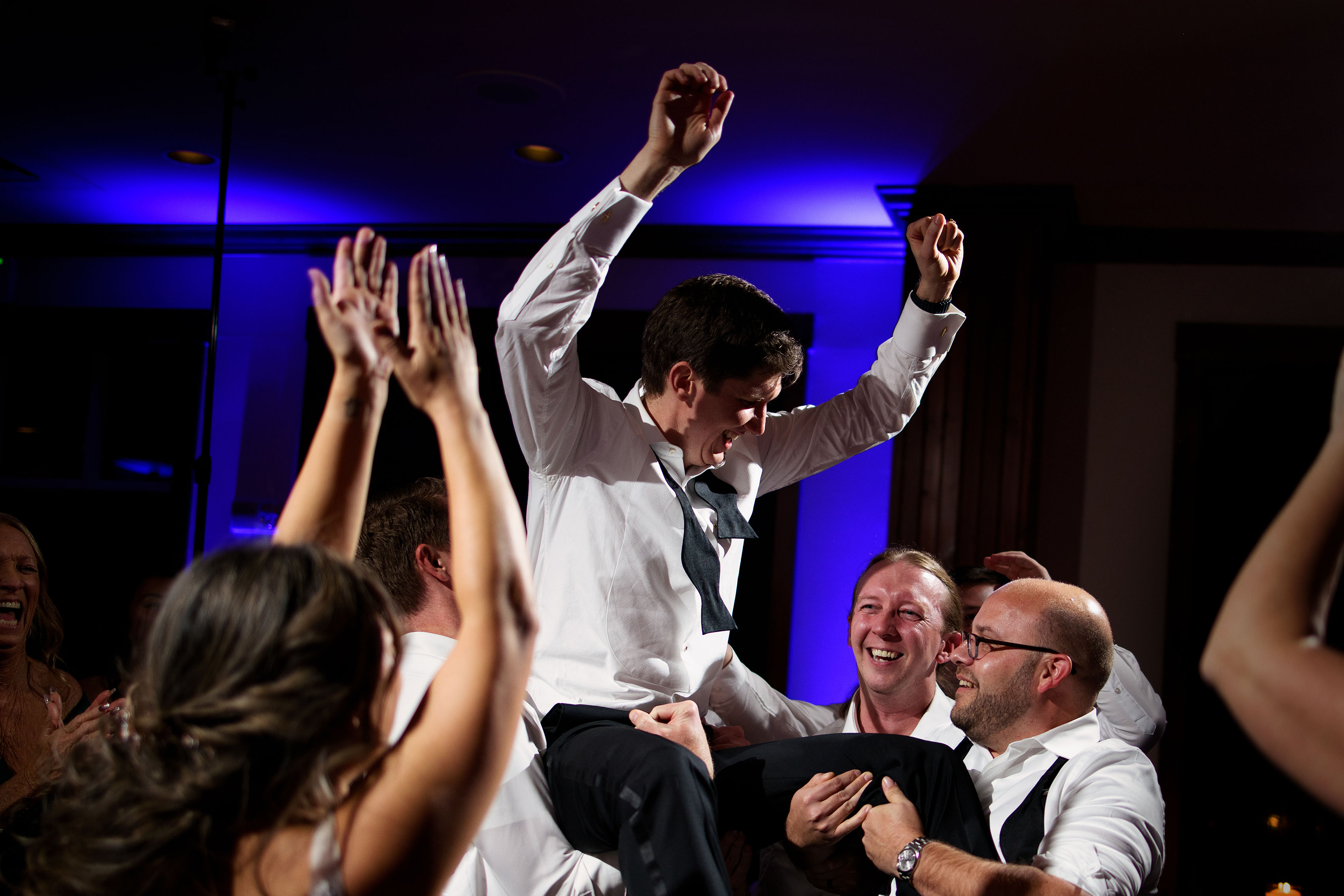 Guests dance during a wedding at Main Street Station in Breckenridge
