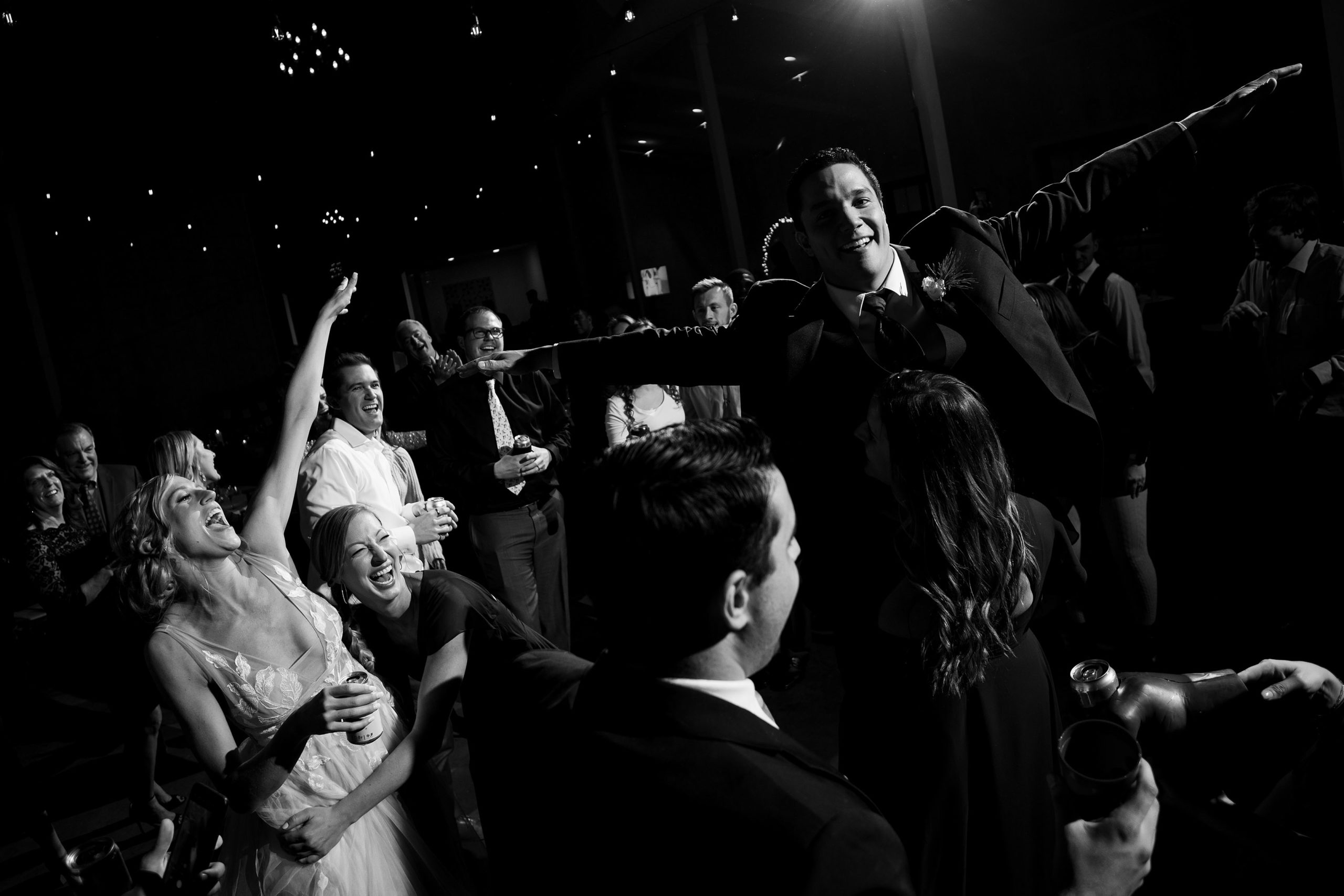 Guests dance during a wedding reception at Woodlands