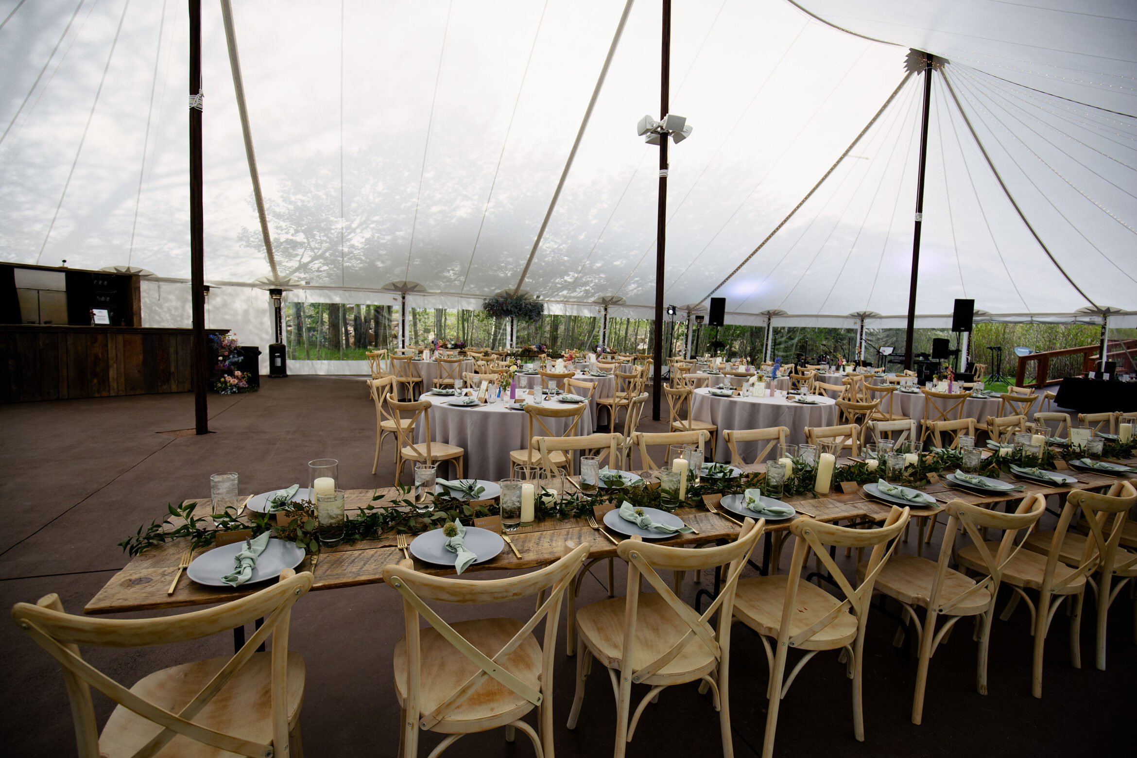 The reception tent at Blackstone Rivers Ranch wedding venue