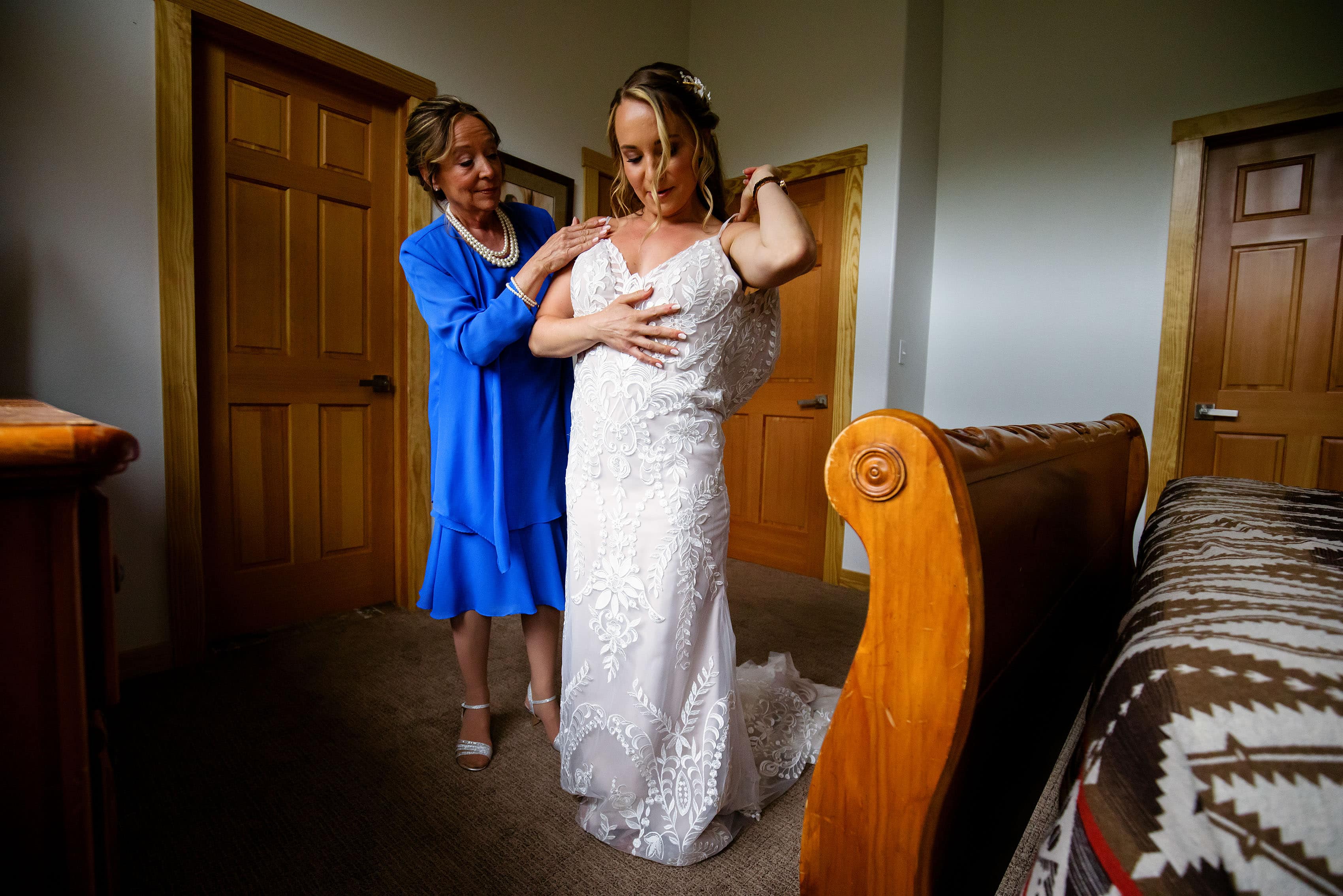 The bride gets dressed