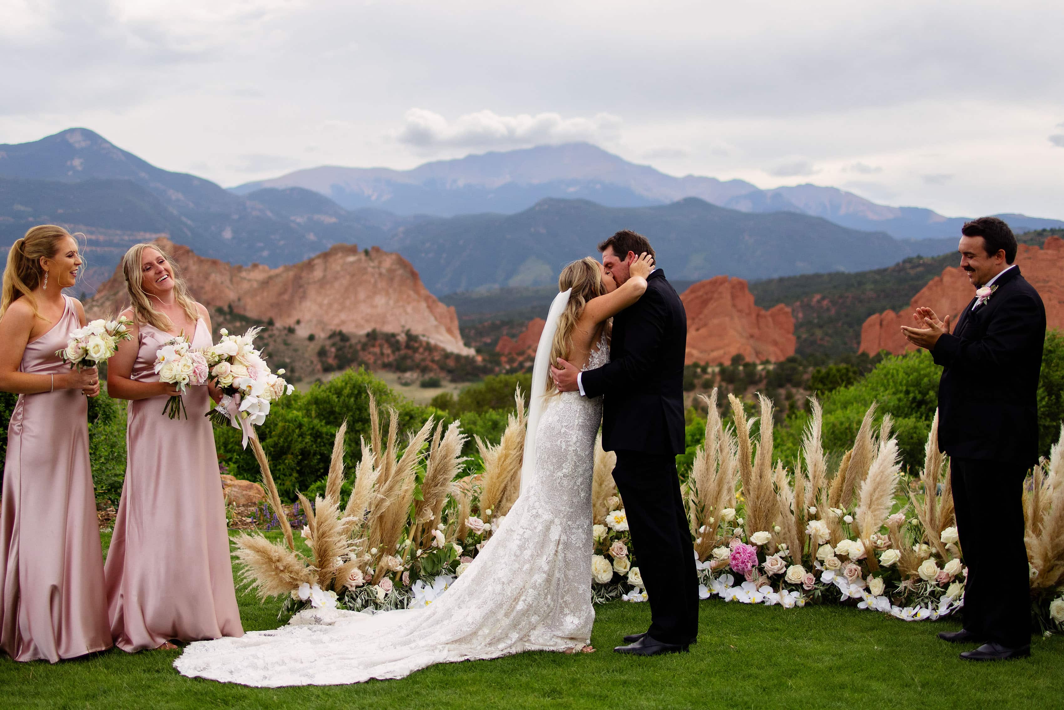 The bride and groom share their first look at Garden of the Gods Club