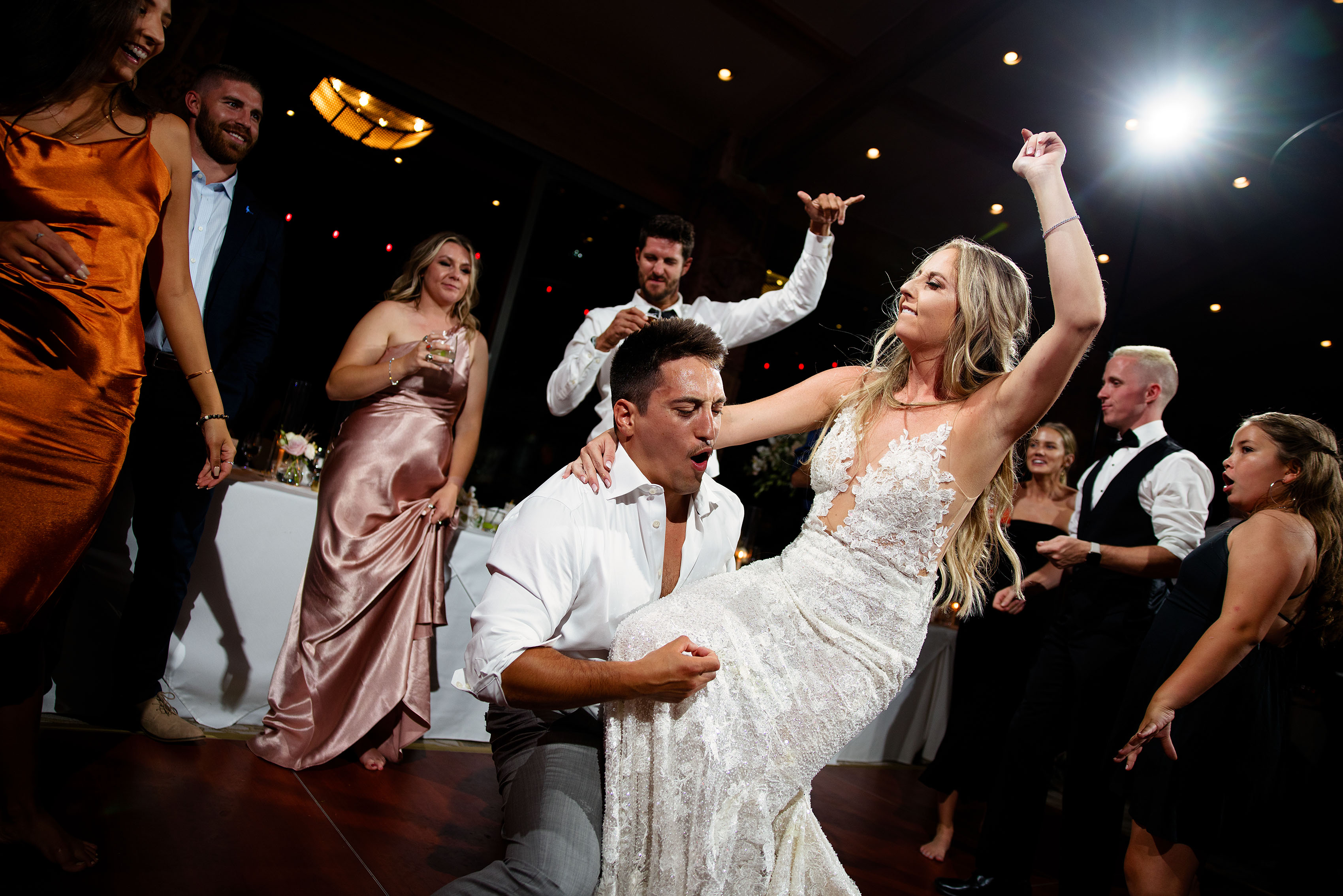 Guests dance during the wedding reception at Garden of the Gods Resort
