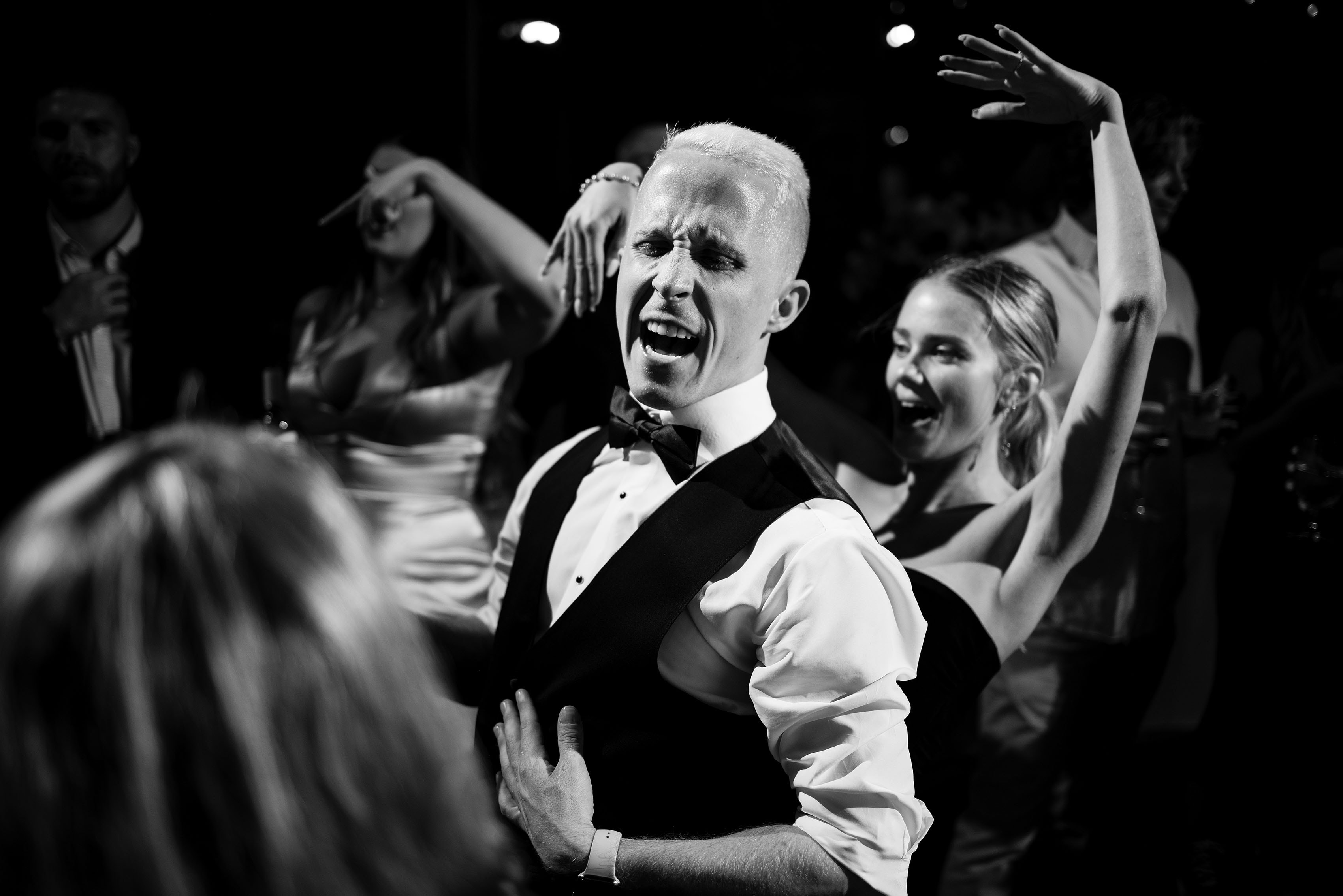 Guests dance during the wedding reception at Garden of the Gods Resort