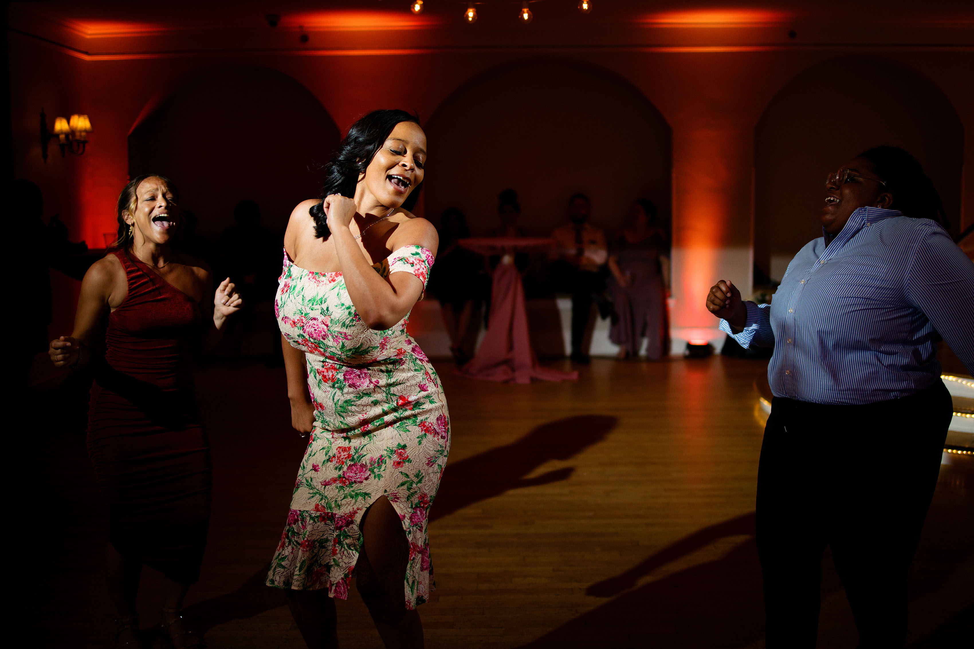 Guests dance during the wedding reception at Grant Humphrey’s Mansion