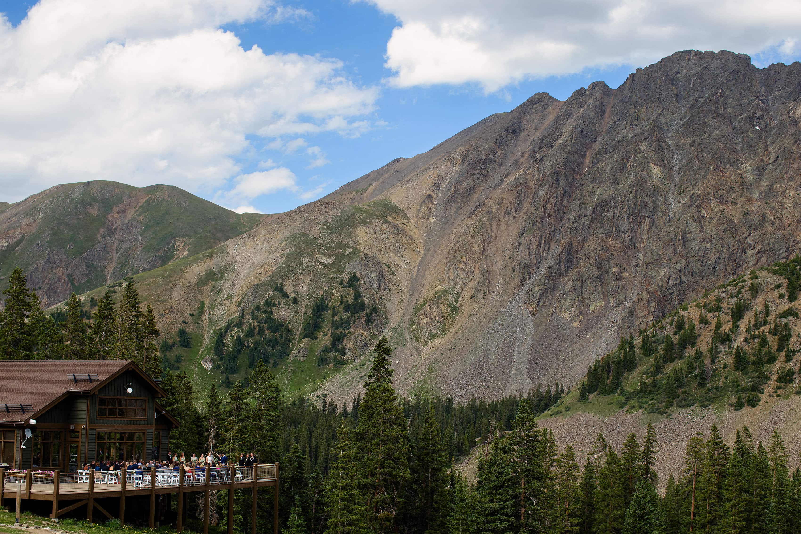 A general view of the wedding ceremony at Black Mountain Lodge at Arapahoe Basin