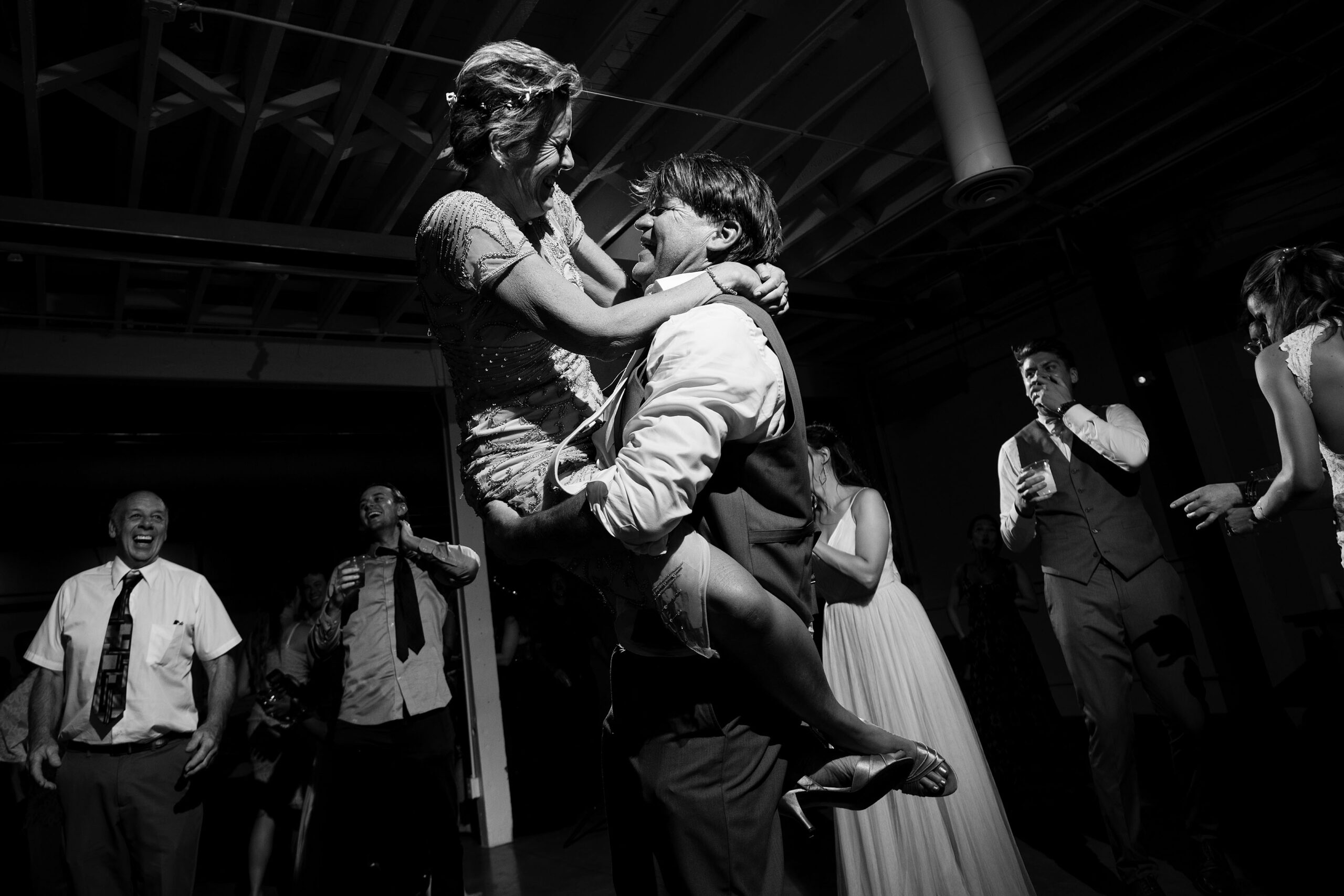 Guests dance during a wedding reception at Blanc in Denver