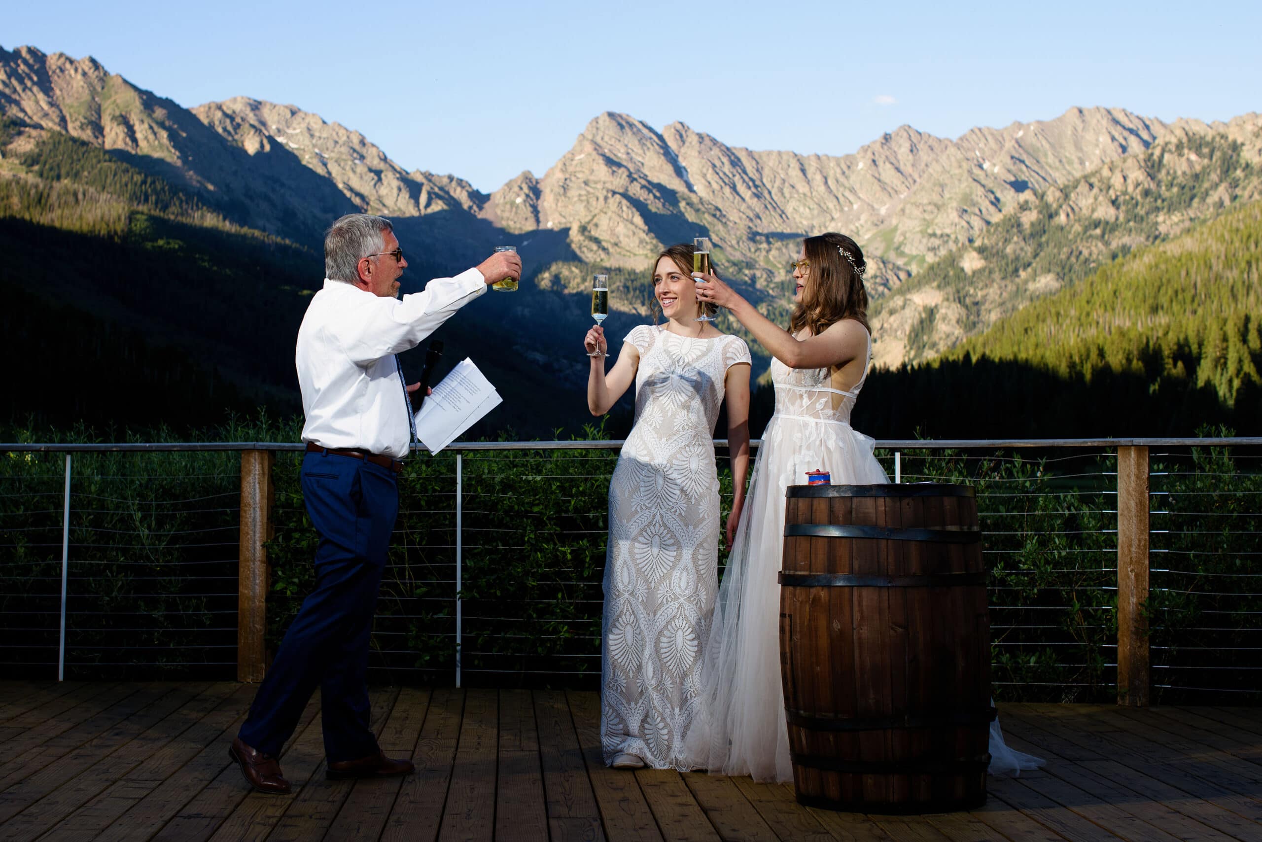 Father of the bride toasts the couple at Piney River Ranch during their wedding reception