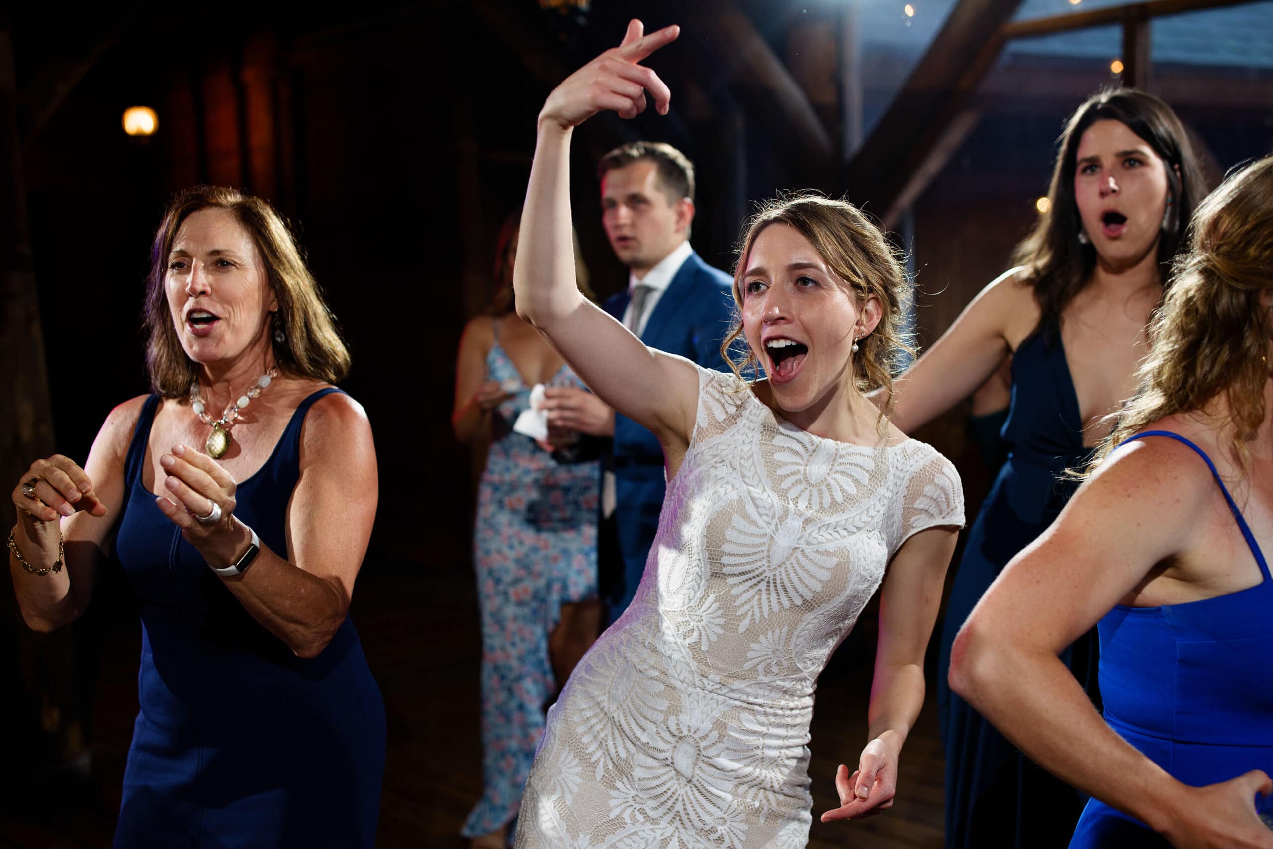 Guests dance during a wedding reception at Piney River Ranch