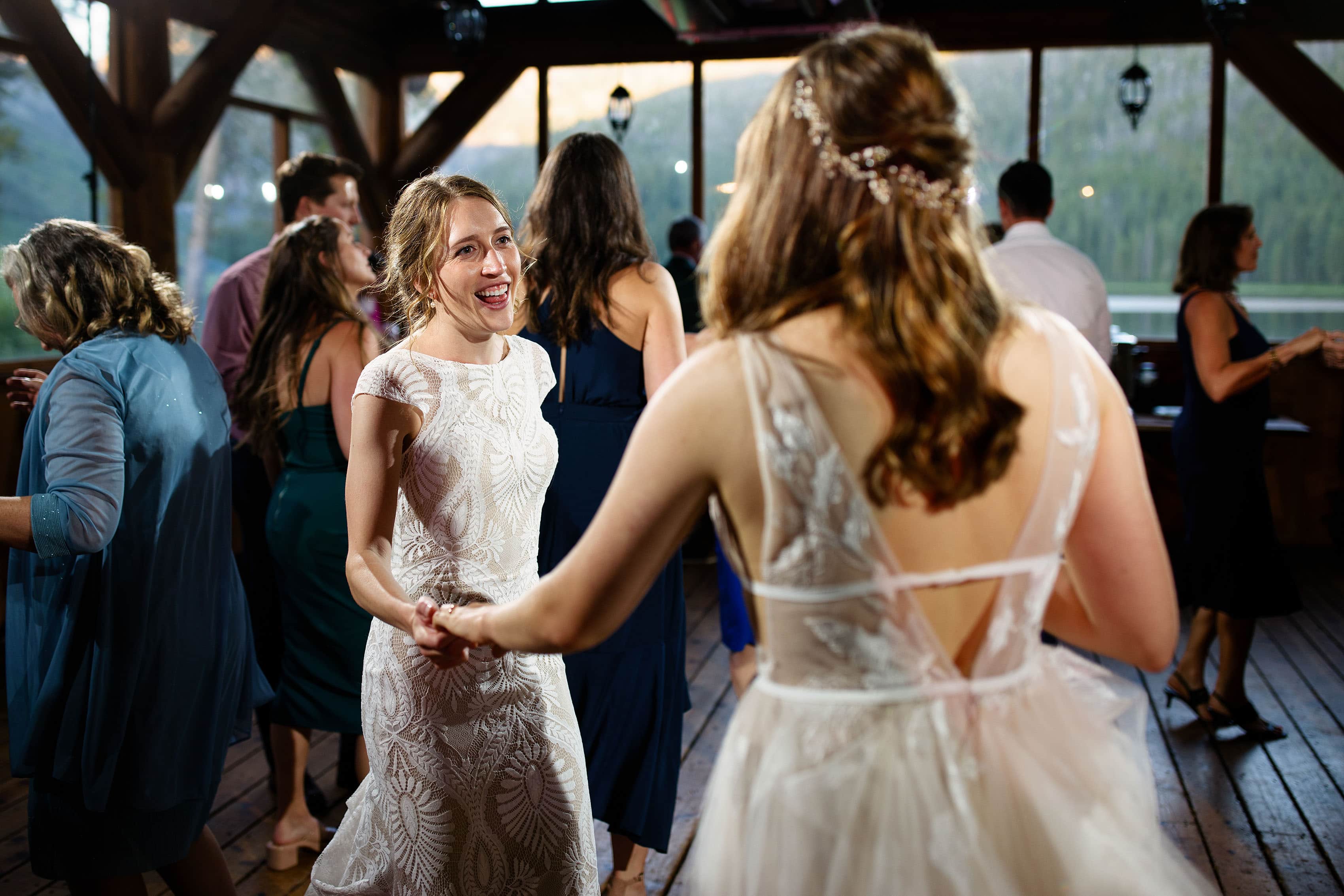 Guests dance during a wedding reception at Piney River Ranch