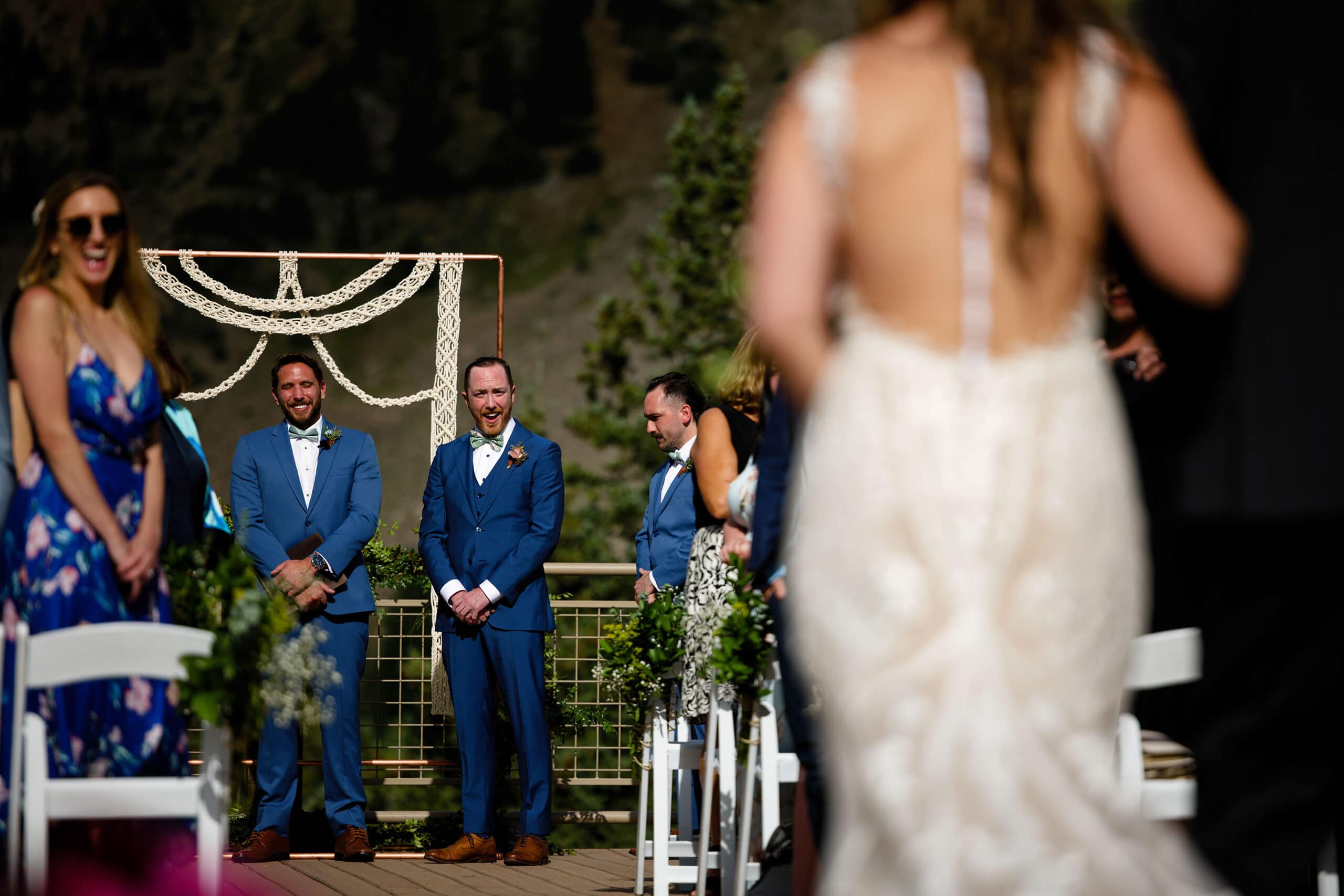 Gavin reacts as the bride walks down the aisle