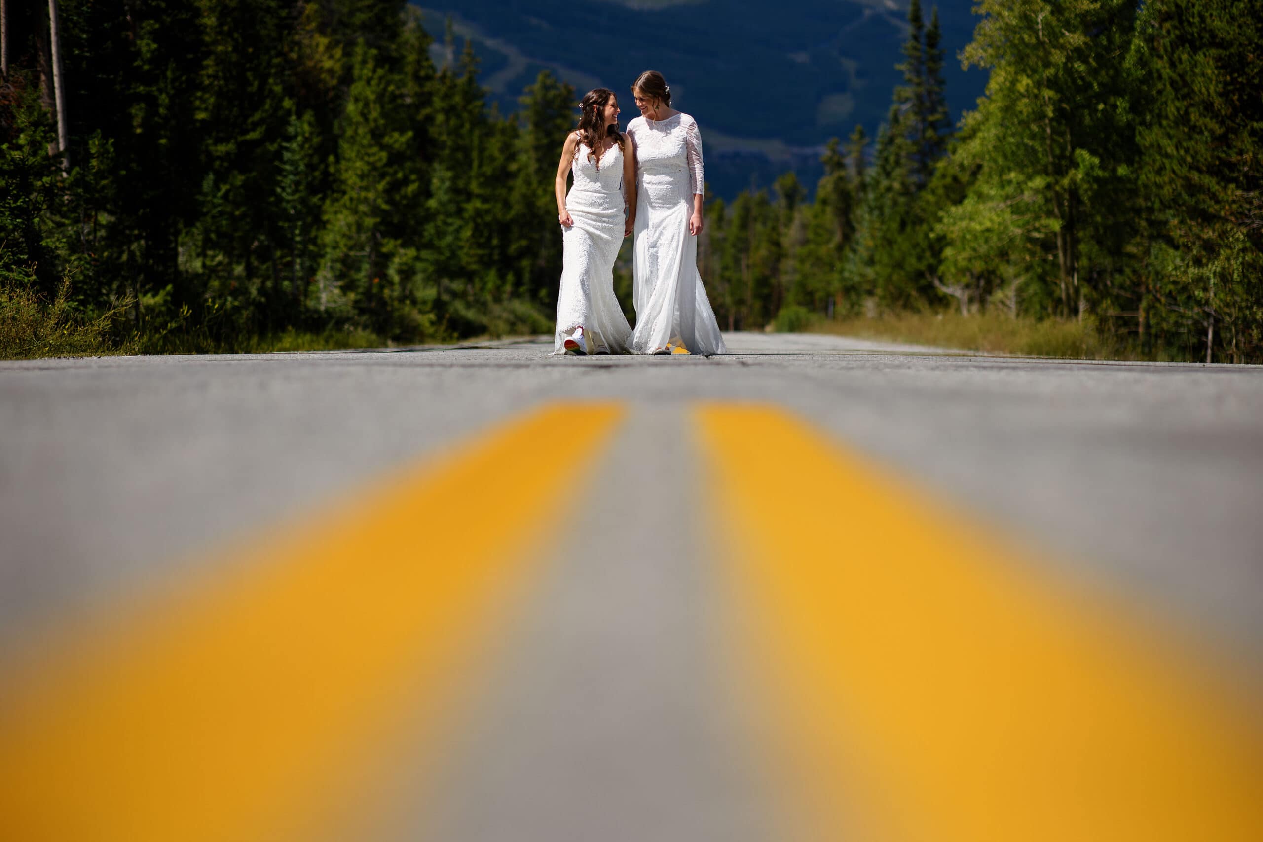 Brides walk on Baldy road in Breckenridge
