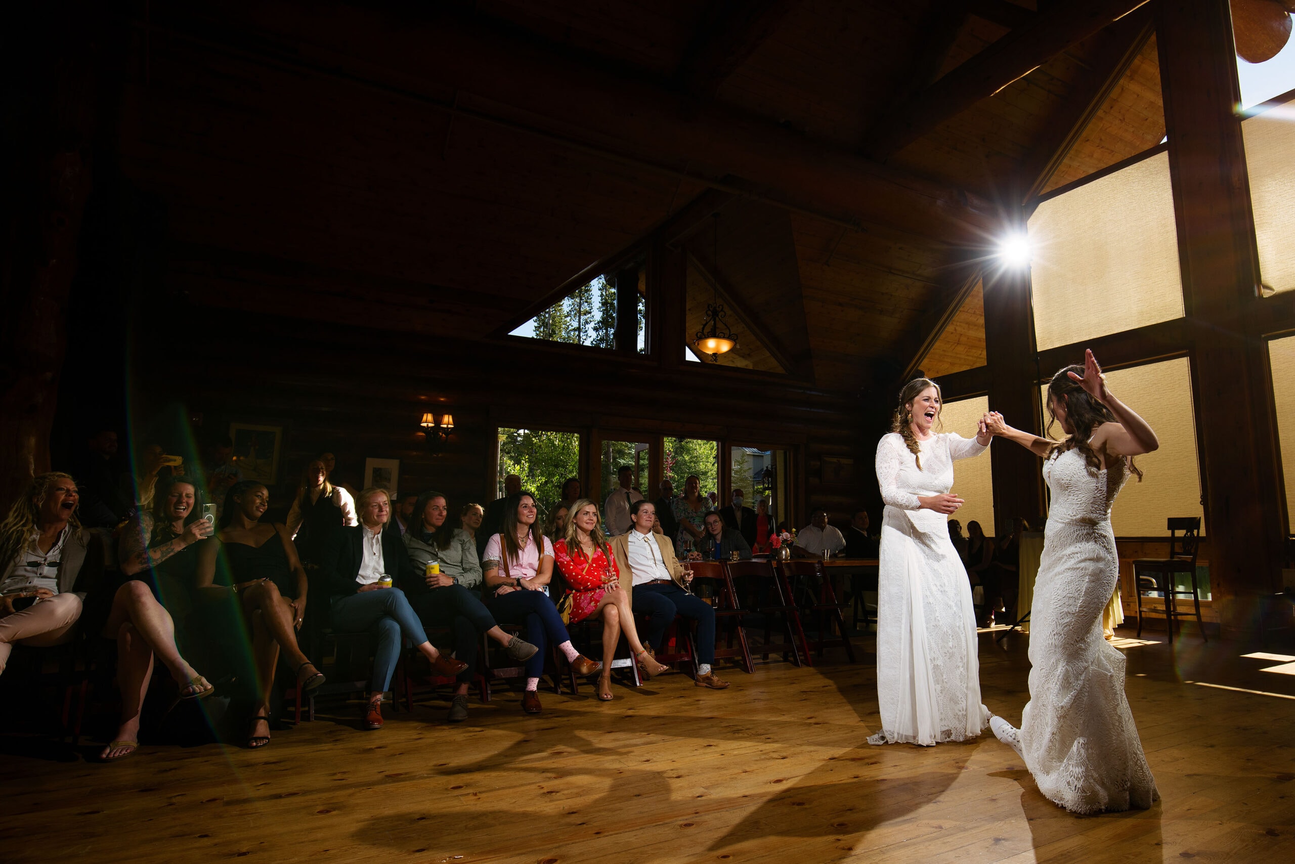 Anna and Cait enjoy their first dance together at Breckenridge Nordic Center