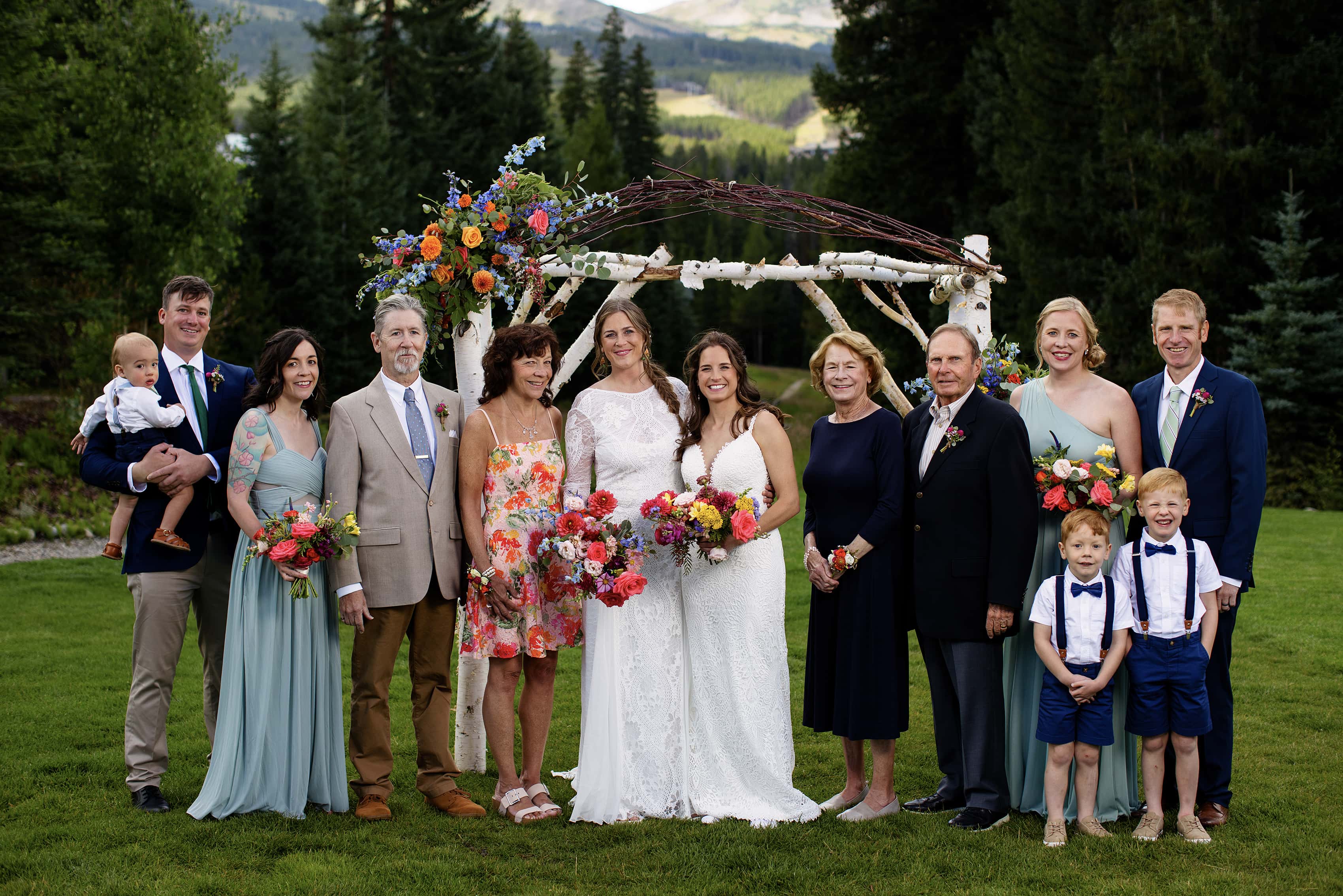 Family wedding photo for a lesbian couple in Colorado