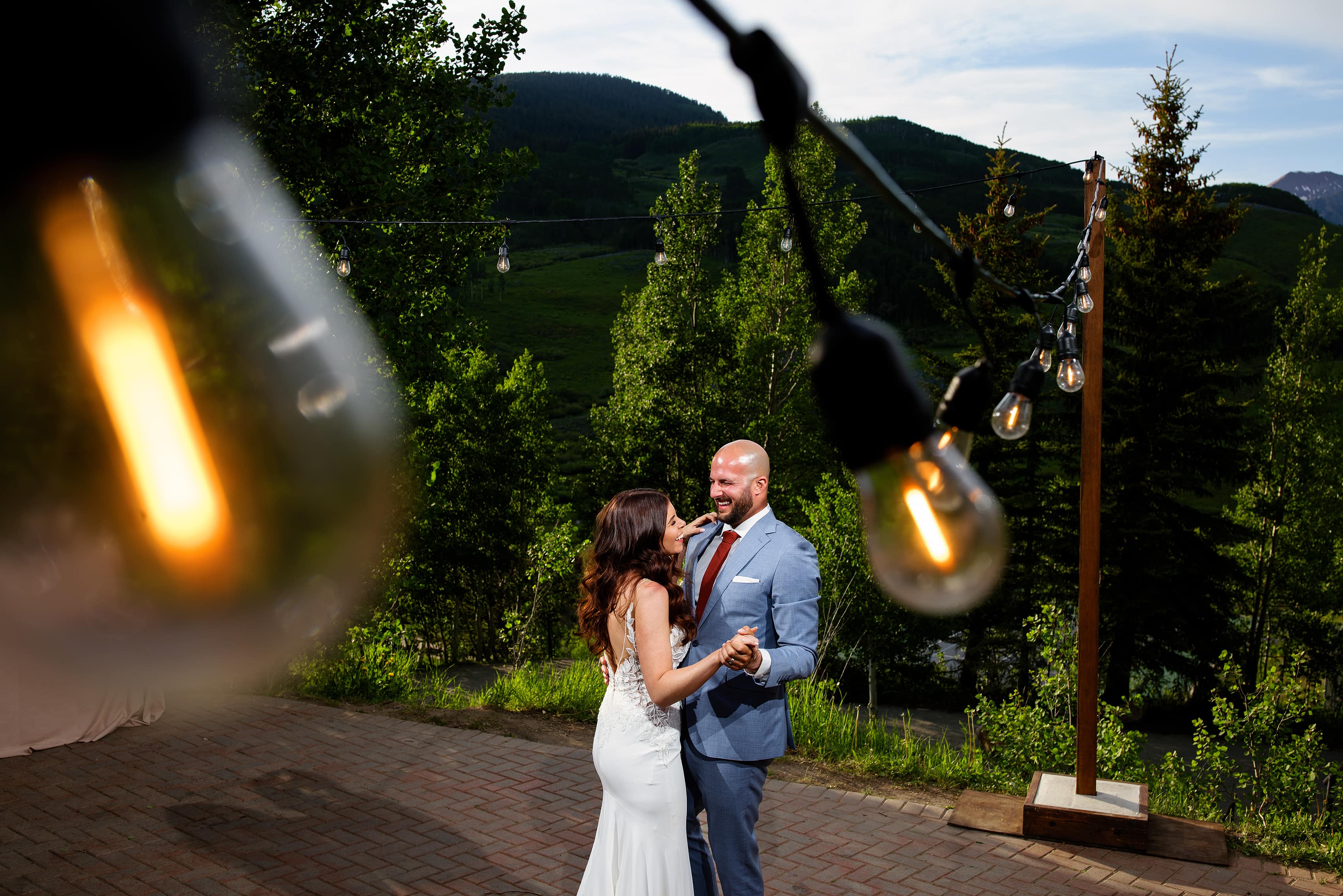 The bride and groom share their first dance together at Mountain Wedding Garden in Crested Butte